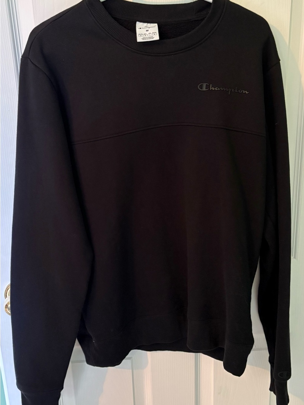 Champion Black Crew Sweatshirt with Tone-on-Tone Logo